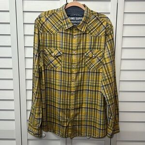 Mossimo Supply Co Long Sleeve Plaid Pearl Snap Button Down Western Shirt Size XL